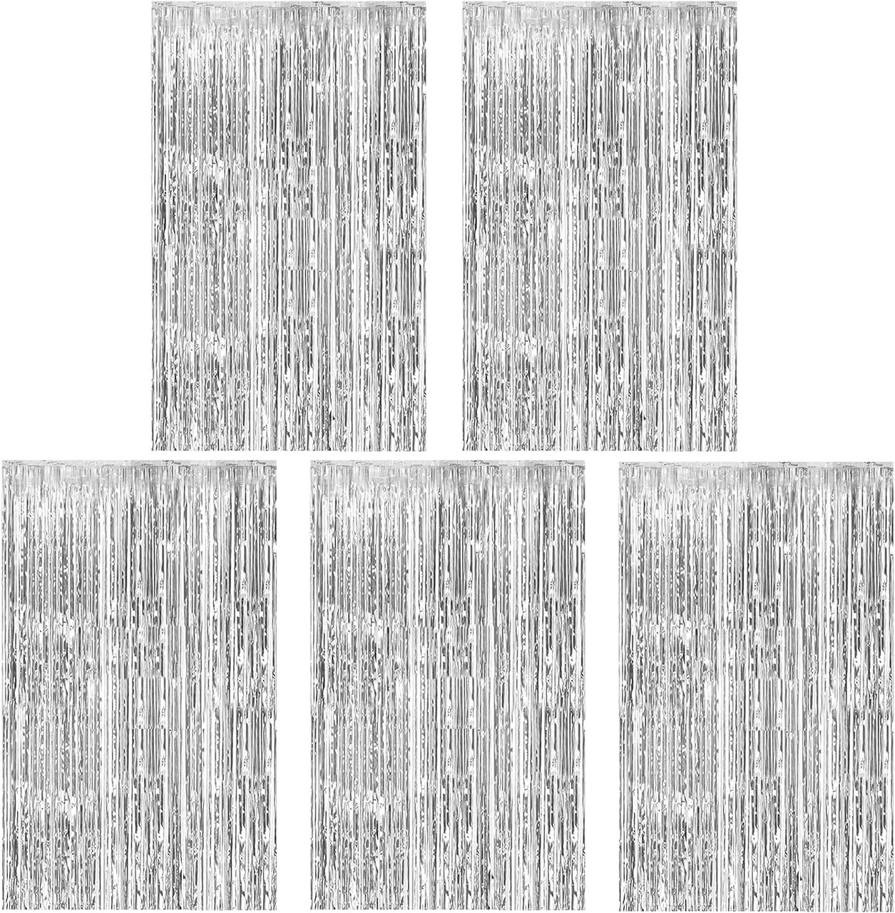 5 Pack Silver Foil Curtain Backdrop Metallic Tinsel Foil Fringe Curtains Photo Booth Props for Birthday Wedding Engagement Bachelorette Christmas Holiday Celebration Party Decorations Supplies